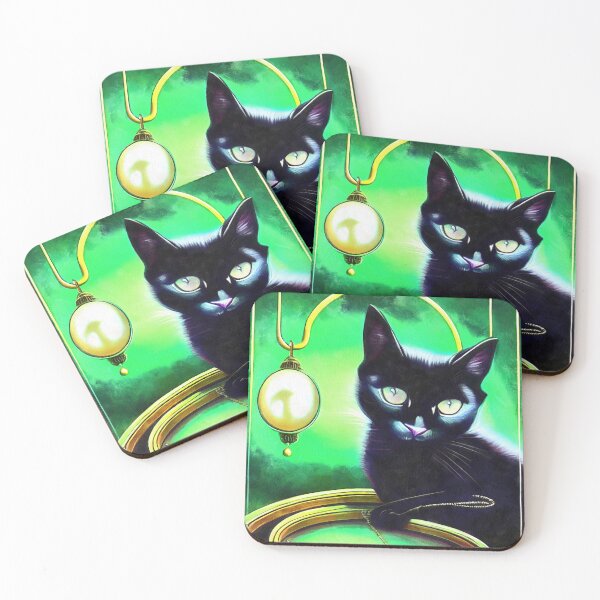 Item preview, Black cat play with golden chain designed and sold by AnnArtshock.