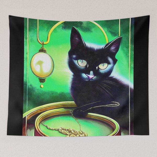 Item preview, Black cat play with golden chain designed and sold by AnnArtshock.