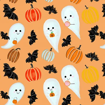 Artwork thumbnail, Fall, pumpkins, leaves and pie pattern by R-reflections