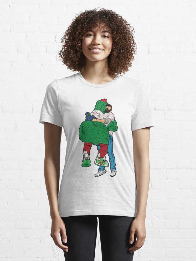 Jason Kelce hugs Phillie Phanatic Philadelphia Phillies shirt