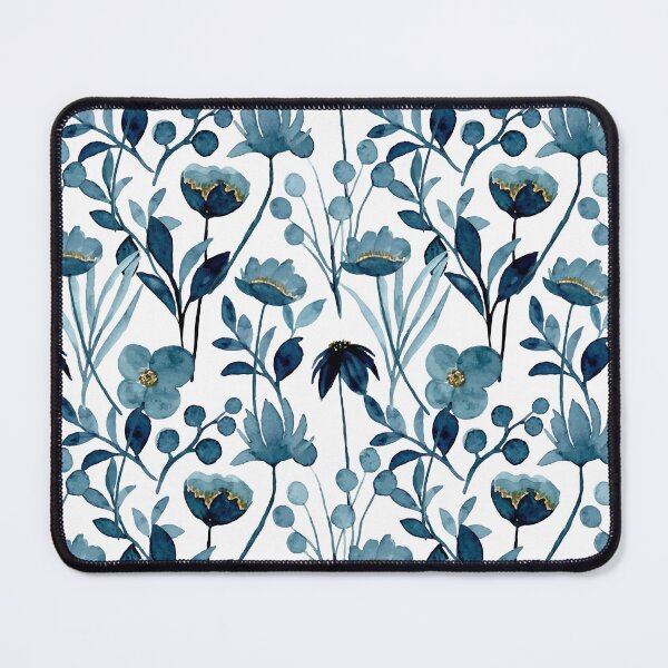 Item preview, Blue and gold floral print designed and sold by Corinne Alexa Jackson.