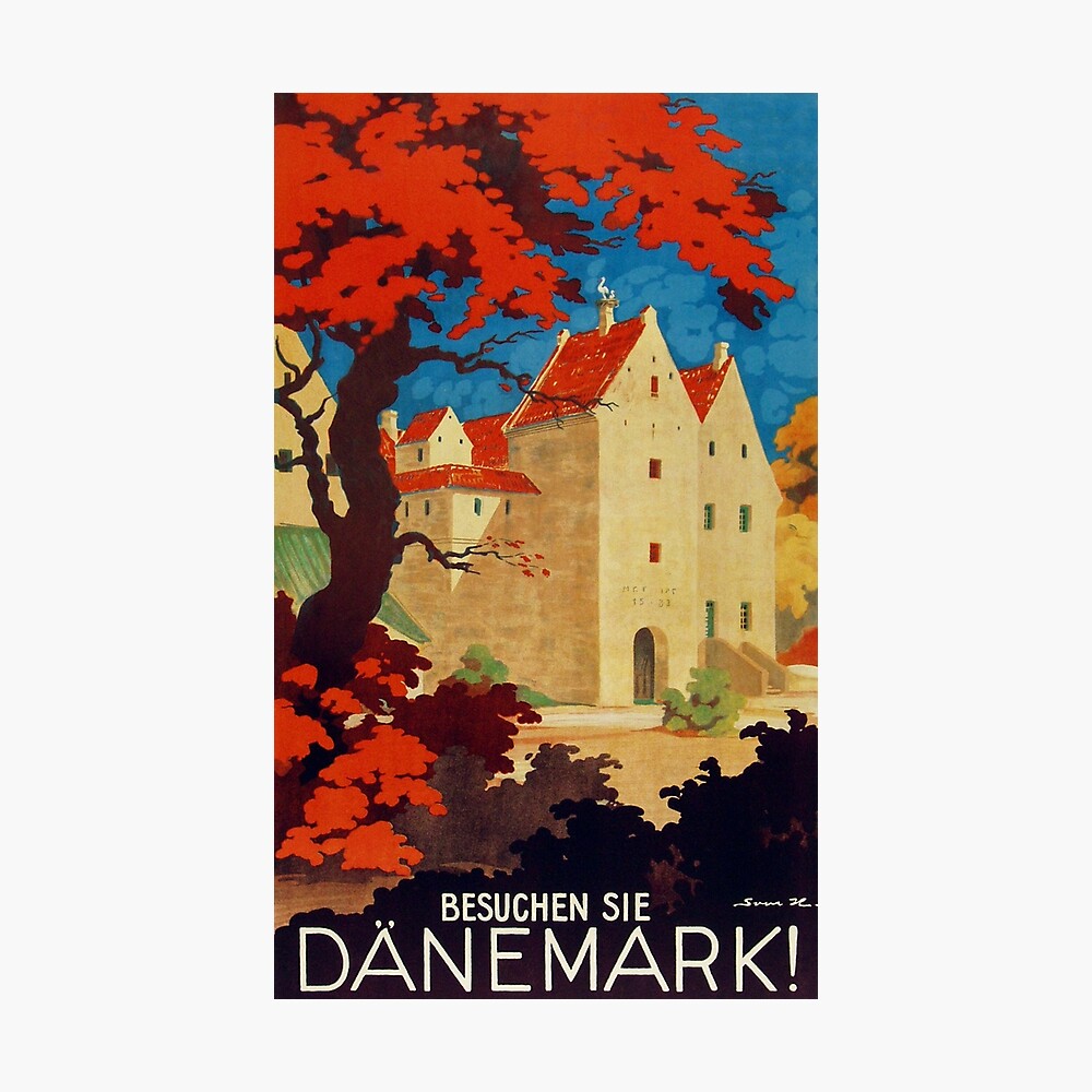 Meet You In Denmark Scandinavia Seagull Vintage Travel Advertisement Art Poster 