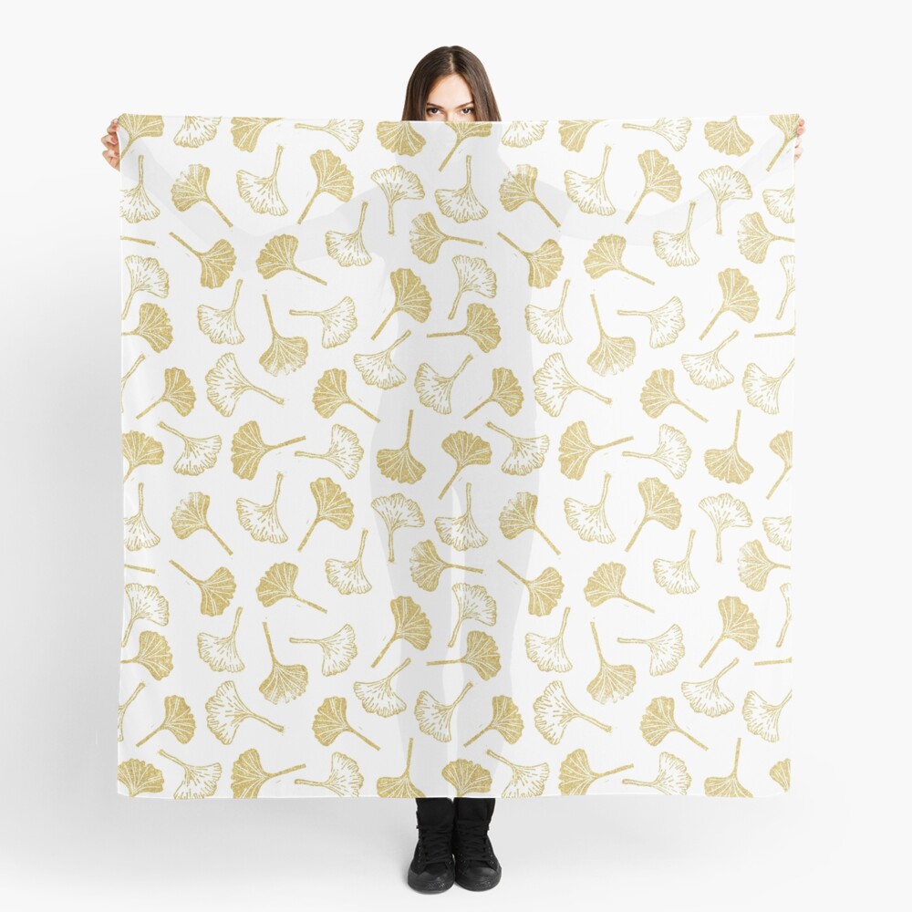 Ginkgo Biloba linocut pattern GLITTER GOLD Scarf