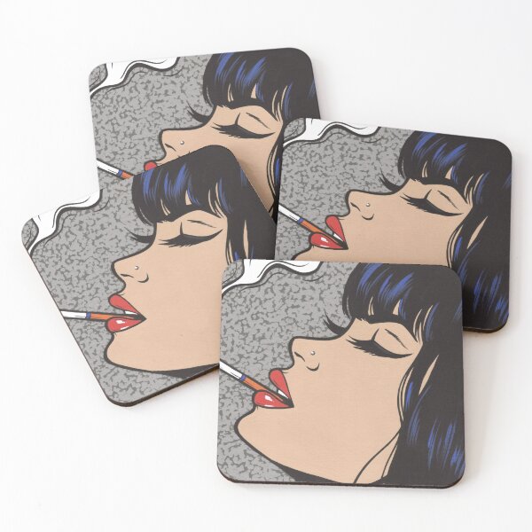 Smoking Comic Pop Art Girl Coasters (Set of 4)