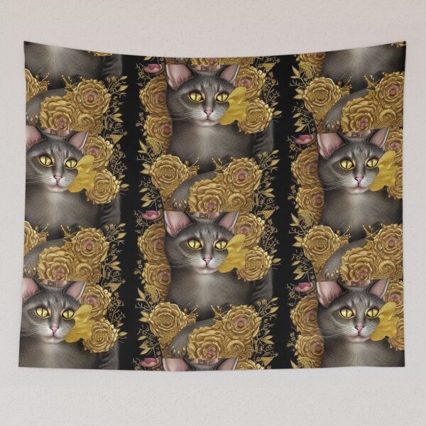 Item preview, Beautiful Fantasy Whimsical Cat Pastel Illustration with flowers in background designed and sold by ManifestoDesign.