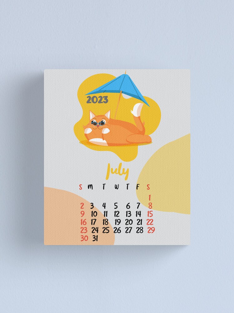 Lienzo Calendario De Julio De 2023 Imprimible Naranja Dibujos Animados Gato Ocio Vacaciones 2422