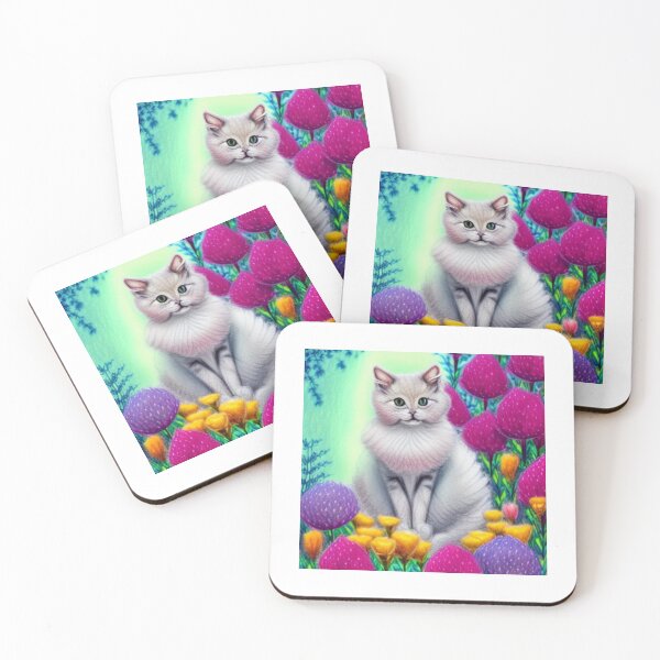 Item preview, Beautiful Fantasy Whimsical Cat Pastel Illustration with flowers in background designed and sold by ManifestoDesign.