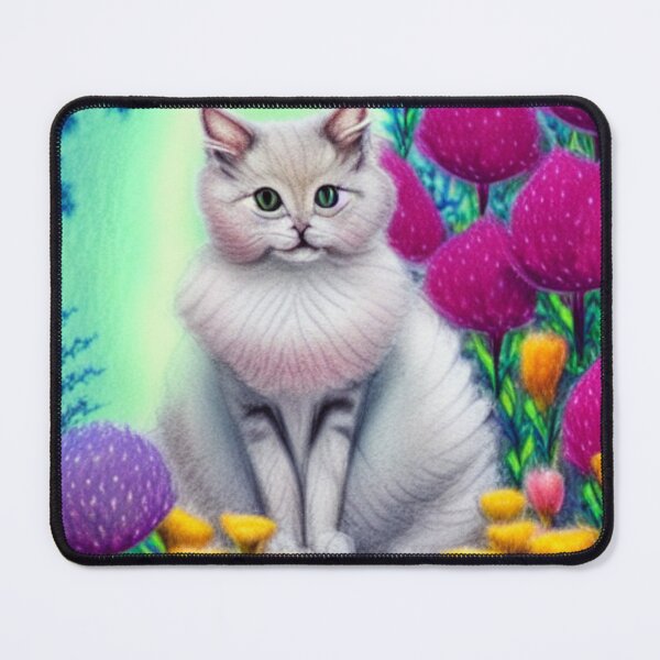 Item preview, Beautiful Fantasy Whimsical Cat Pastel Illustration with flowers in background designed and sold by ManifestoDesign.
