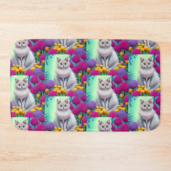 Item preview, Beautiful Fantasy Whimsical Cat Pastel Illustration with flowers in background designed and sold by ManifestoDesign.