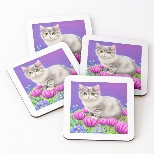 Item preview, Beautiful Fantasy Whimsical Cat Pastel Illustration with flowers in background designed and sold by ManifestoDesign.