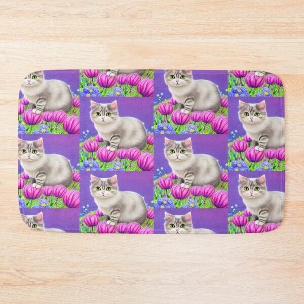 Item preview, Beautiful Fantasy Whimsical Cat Pastel Illustration with flowers in background designed and sold by ManifestoDesign.