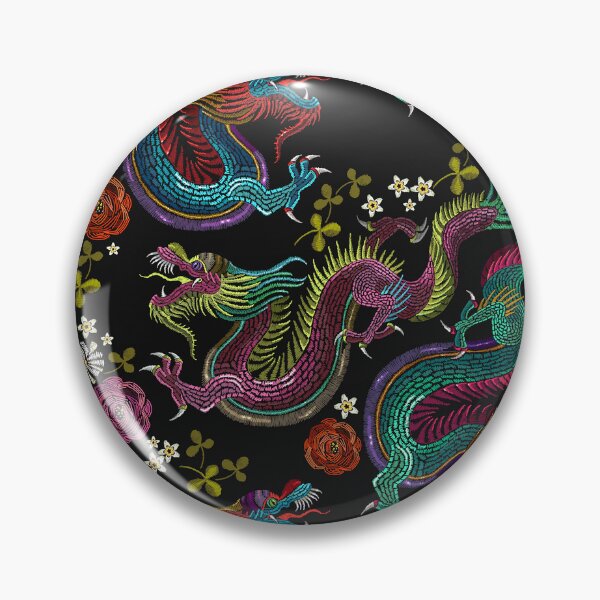 Item preview, Embroidery vintage chinese dragons and flowers designed and sold by Bunn-Bunn.