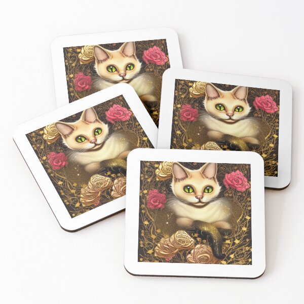 Item preview, Beautiful Fantasy Whimsical Cat Pastel Illustration with flowers in background designed and sold by ManifestoDesign.