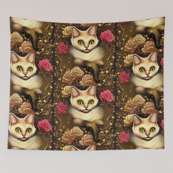 Item preview, Beautiful Fantasy Whimsical Cat Pastel Illustration with flowers in background designed and sold by ManifestoDesign.