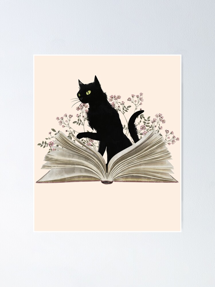 Cat reading a book, watercolor style, flowers growing from book