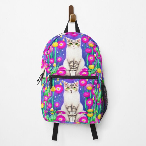 Item preview, Beautiful Fantasy Whimsical Cat Pastel Illustration with flowers in background designed and sold by ManifestoDesign.