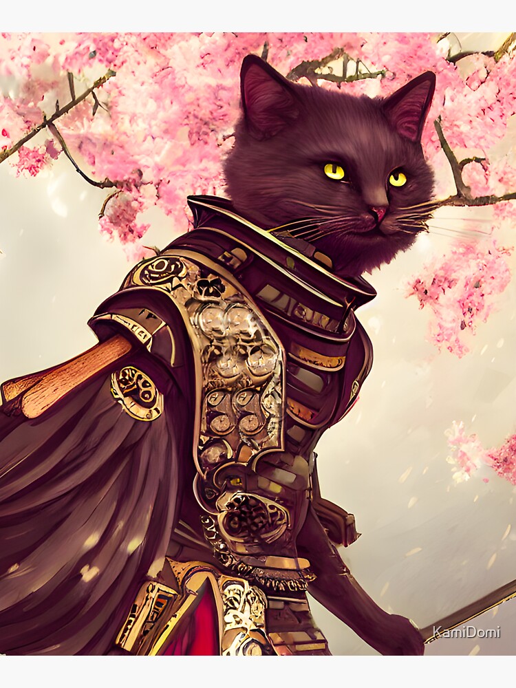 Sticker for Sale mit Kopie der Katze in Rüstung, Samurai-Katze