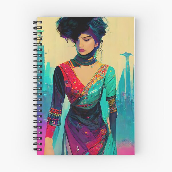 Item preview, Baig - Karachi 1986 - Cyberpunk Woman in Futuristic City - Retrofuturism Painting - 80s, Synthwave, Retrowave inspired designed and sold by Karachi1986.