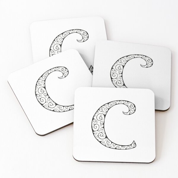 Item preview, Capital Letter C - black line drawing spirals - white background designed and sold by Krista Robertson.