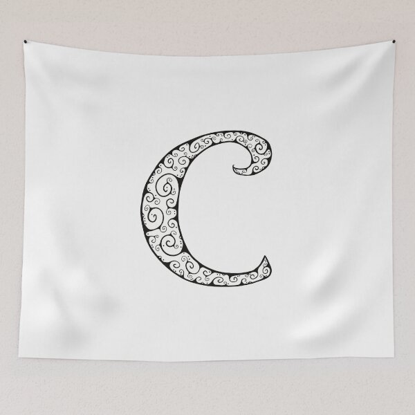 Item preview, Capital Letter C - black line drawing spirals - white background designed and sold by Krista Robertson.
