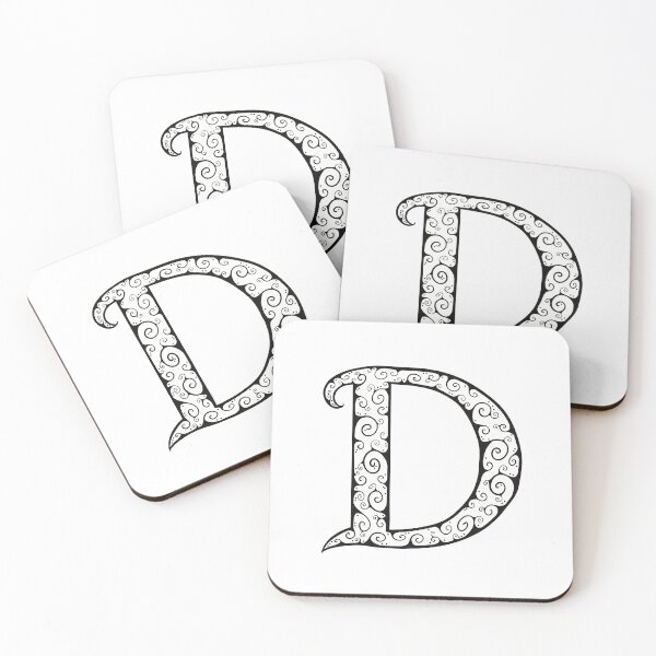 Item preview, Capital Letter D - black line drawing spirals - white background designed and sold by Krista Robertson.