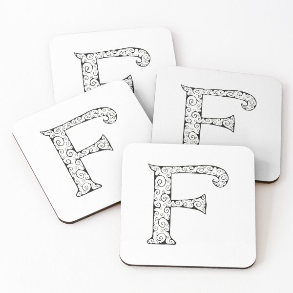 Item preview, Capital Letter F - black line drawing spirals - white background designed and sold by Krista Robertson.