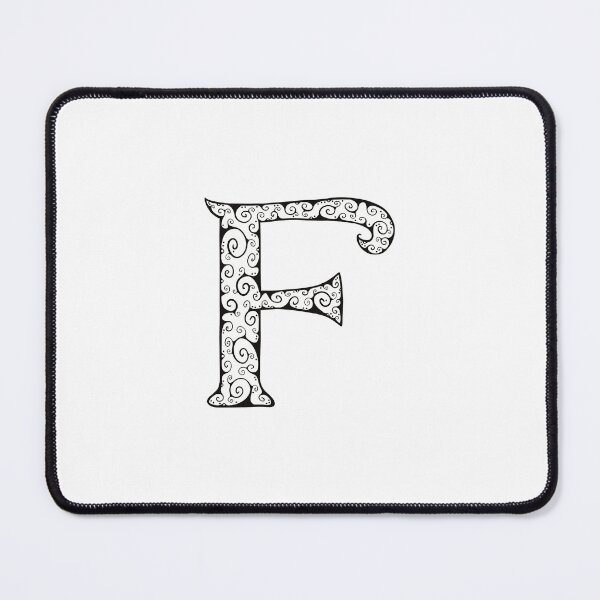 Item preview, Capital Letter F - black line drawing spirals - white background designed and sold by Krista Robertson.