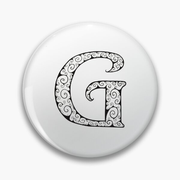 Item preview, Capital Letter G - black line drawing spirals - white background designed and sold by Krista Robertson.