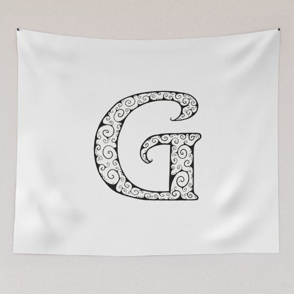 Item preview, Capital Letter G - black line drawing spirals - white background designed and sold by Krista Robertson.