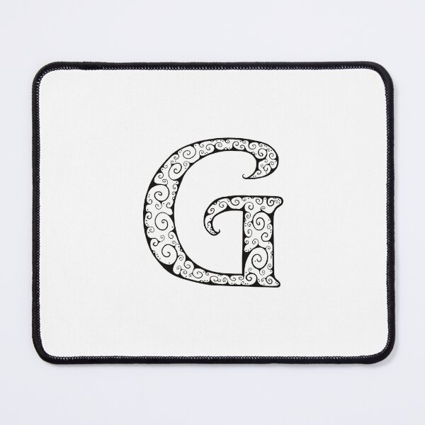 Item preview, Capital Letter G - black line drawing spirals - white background designed and sold by Krista Robertson.