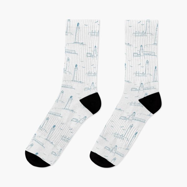 Item preview, Lighthouses Pattern Version 8 - Light Blue on White designed and sold by seasprayart.