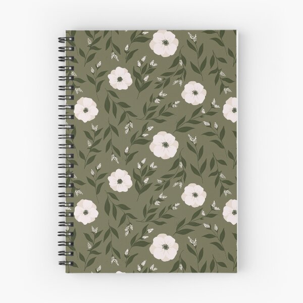 Item preview, Wildflowers and anemones floral pattern, white flowers on sage green pattern  designed and sold by RoseMaryWP.