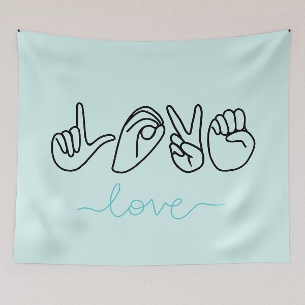 Item preview, ASL Love Finger Spelled in Teal designed and sold by CreativeKari.