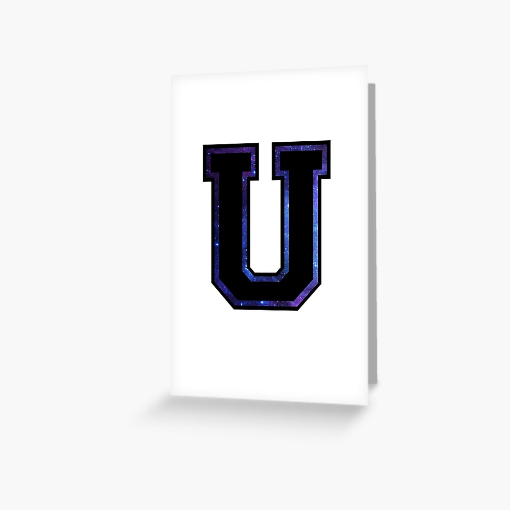 u varsity letter greeting card by bohemiandesignz redbubble