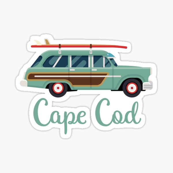 Cape Cod Massachusetts Retro Surf Wagon Sticker