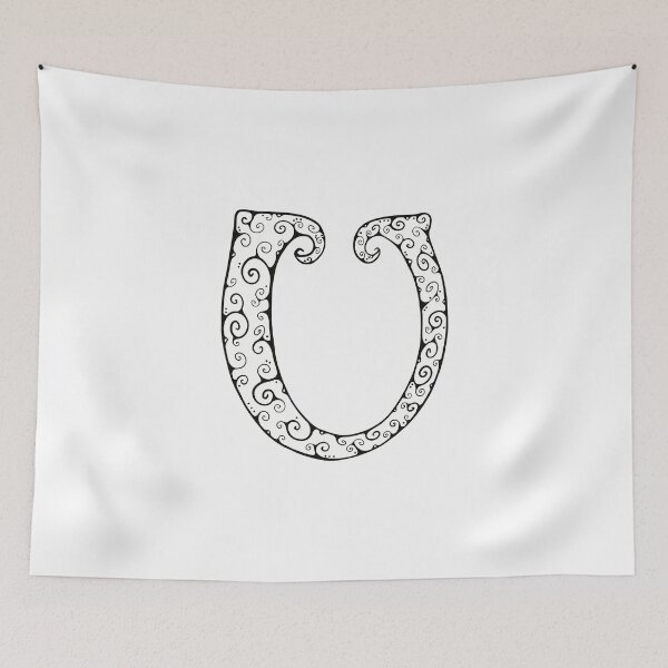 Item preview, Capital Letter U - black line drawing spirals - white background designed and sold by Krista Robertson.