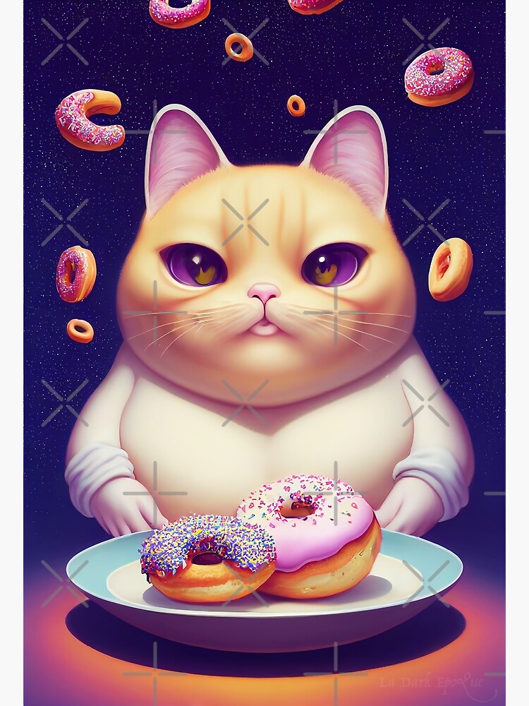 "Cute Kawaii cat eating donuts" Poster for Sale by ladarkepoque Redbubble