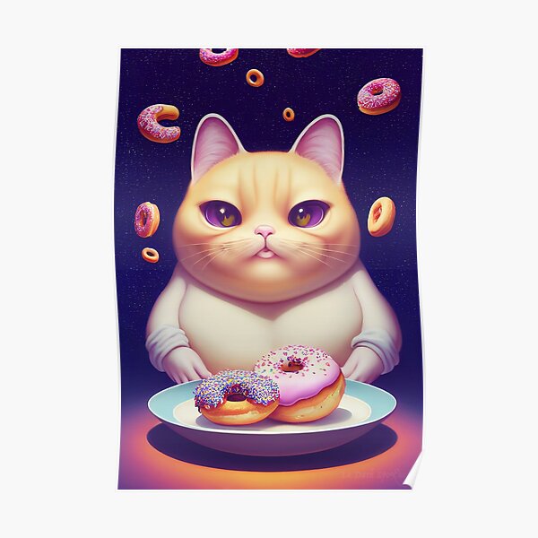 "Cute Kawaii cat eating donuts" Poster for Sale by ladarkepoque Redbubble
