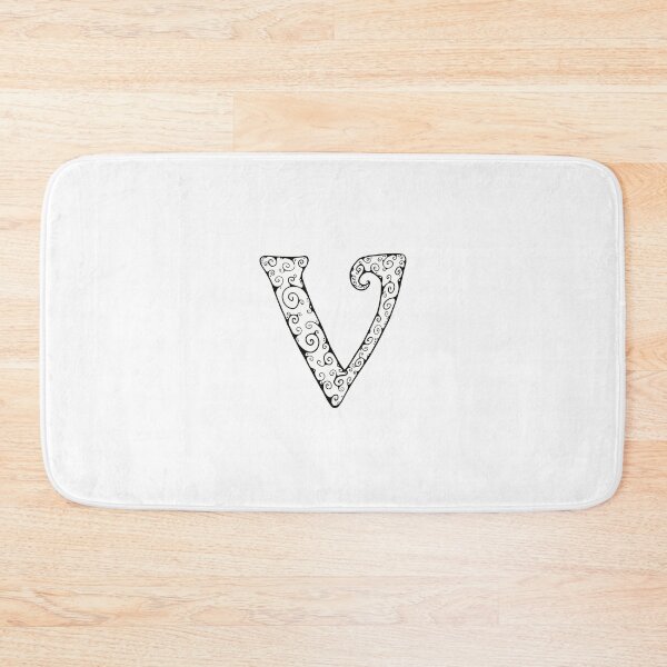 Item preview, Capital Letter V - black line drawing spirals - white background designed and sold by Krista Robertson.