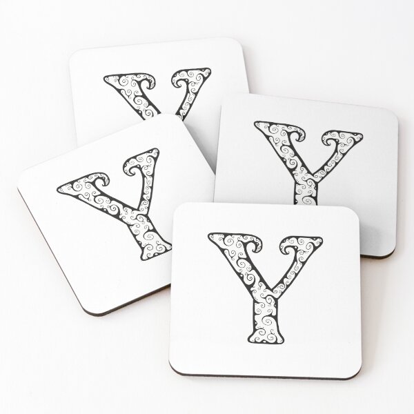 Item preview, Capital Letter Y - black line drawing spirals - white background designed and sold by Krista Robertson.