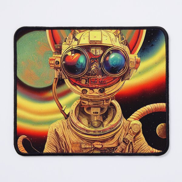 Item preview, Vintage poster astronaut cyber cat, planets, and rainbow designed and sold by ladarkepoque.