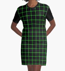 Großes Matrix-Raster für optische Täuschung in Schwarz und Neongrün T-Shirt Kleid