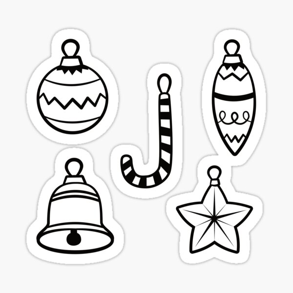 "Christmas Tree Ornaments Black and White Basic Design" Sticker for