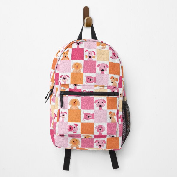 Vista previa del artículo con la obra «Lovable Mutts - perros de tablero de ajedrez - rosa y naranja», diseñado y vendido por Shiny Happy World.