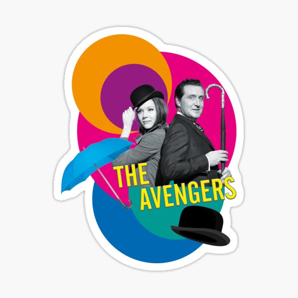 John Steed and Emma Peel experience exciting adventures with humor in the British crime series The Avengers with umbrella charm and bowler hat Sticker