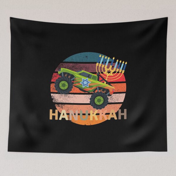 Aperçu de l'œuvre Hanukkah Monster Truck Dreidel Menorah - Soleil rétro vintage créée et vendue par YoungESC.