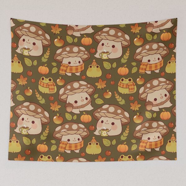Item preview, Cute mushroom and froggie fall - green designed and sold by Rihnlin.