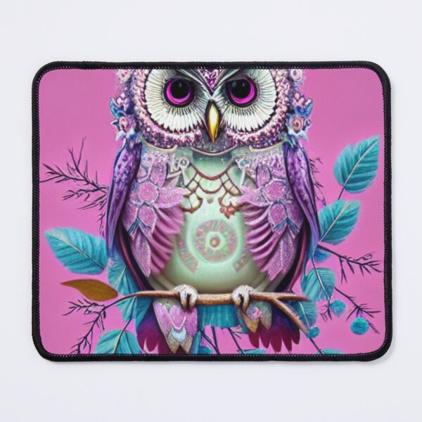 Item preview, Beautiful Whimsical Owl Oil Painting with flowers in background designed and sold by ManifestoDesign.