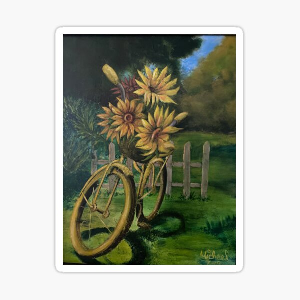 yellow bike with sunflowers Sticker