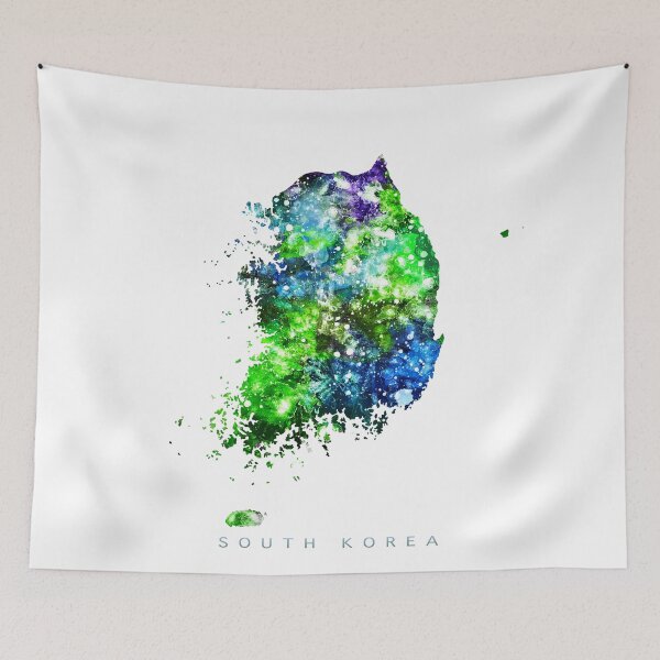 Aperçu de l'œuvre South Korea Map Watercolor Painting créée et vendue par InkistPrints.